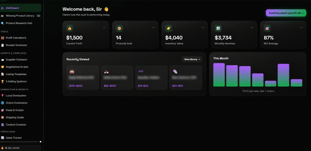 Reselling Formula dashboard — live preview