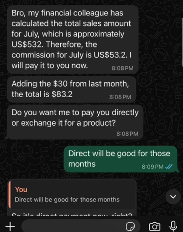 Supplier commission message