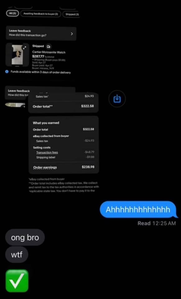 eBay order earnings